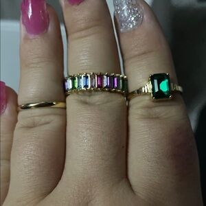 Gold and Multicolor Gemstone Ring Trio